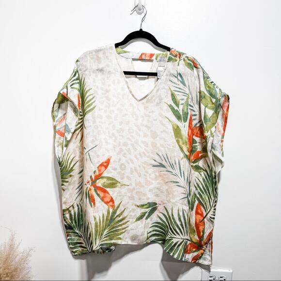 CHICOS Linen Palm Frond Printed Tunic Poncho S/M NWT - Picture 5 of 8